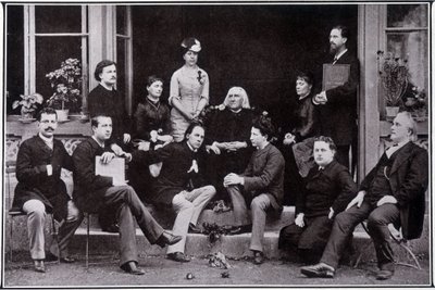Franz Liszt (1811-1886), in Weimar, in the circle of his favorite pupils by Unknown photographer