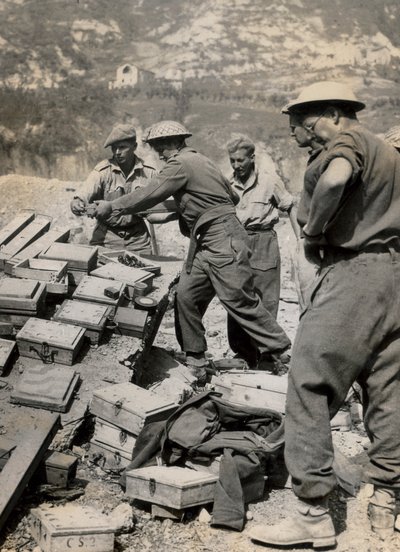 German mines lifted by sappers of the sixth South African armored division while clearing the highway and surrounding area in Vado during the new allied advance by Unknown photographer