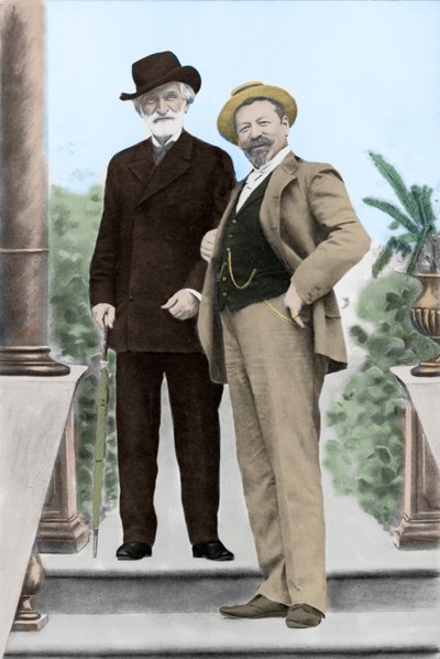 Giuseppe Verdi, Italian composer, and tenor Francesco Tamagno in Montecatini at the end of the 19th century by Unknown photographer