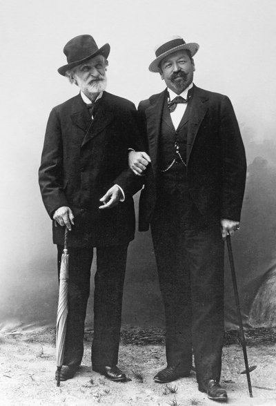 Giuseppe Verdi, Italian composer (1813-1901), and tenor Francesco Tamagno (1850-1905) in Montecatini at the end of the 19th century by Unknown photographer