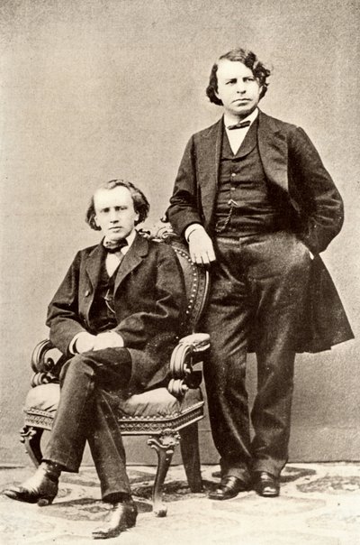 Johannes Brahms (1833-1897) German composer, seated, with Joseph Joachim (1831-1907) Hungarian violinist and composer, and director of the Berlin Conservatory by Unknown photographer