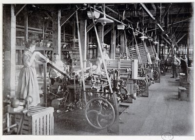 Manufacture of packaging at the Van Houten chocolate factory - photography, late 19th century by Unknown photographer