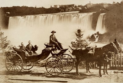 Men in a Carriage Stopped Near a Waterfall by Unknown photographer