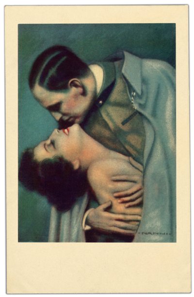 Military Man Passionately Embracing His Beloved. Postcard, circa 1917 by Unknown photographer