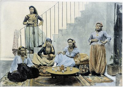 Moorish women of Algiers taking tea - autochrome, late 19th century by Unknown photographer