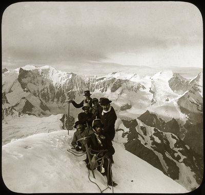 Mountaineering at the End of the 19th or Early 20th Century: Group of Mountaineers at the Summit of the Wetterhorn by Unknown photographer