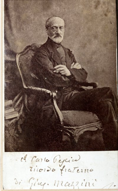 Portrait of Giuseppe Mazzini, with Autograph (b/w Photo) by Unknown photographer