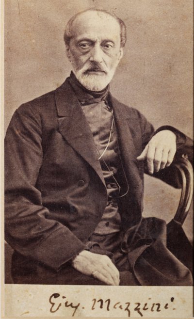 Portrait of Giuseppe Mazzini, with Autograph (b/w Photo) by Unknown photographer