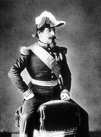 Portrait of Napoleon III sitting on a stool by Unknown photographer