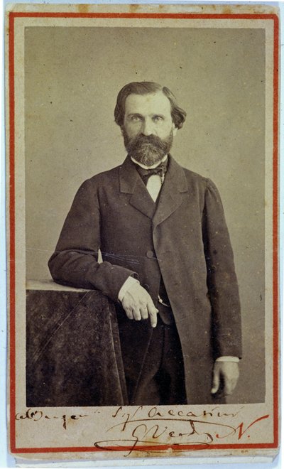 Portrait of the composer Giuseppe Verdi. 1840s. Photograph bearing autograph. by Unknown photographer