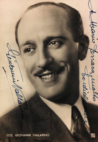 Portrait with Dedication and Autograph of the Italian Singer Giovanni Vallarino; Postcard by Unknown photographer