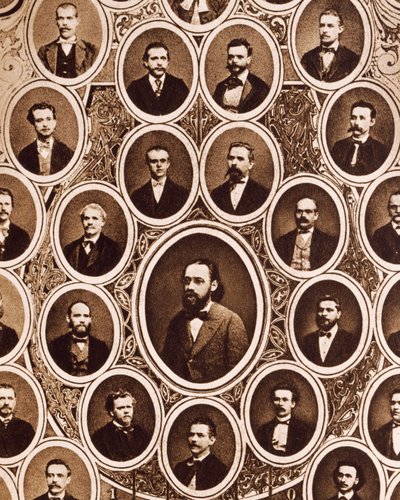 Portraits of members of Prague Provisional Theatre Orchestra, with Antonin Dvorak and Bedrich Smetana by Unknown photographer