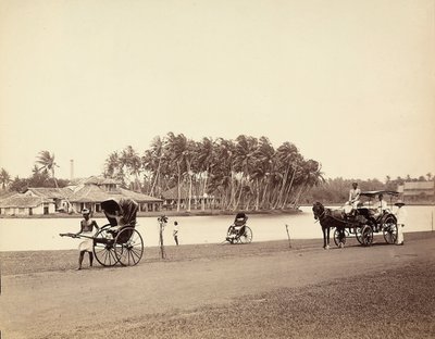 Rickshaw and Cart on the Banks of an Indian River by Unknown photographer