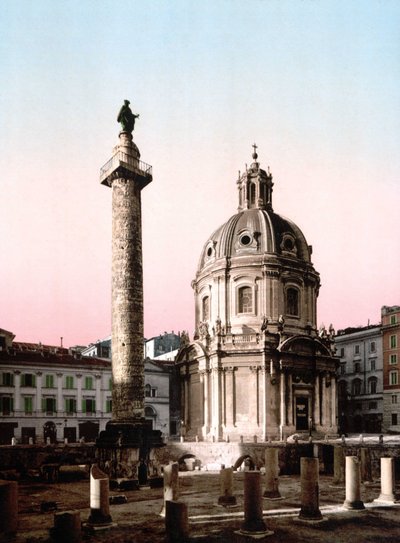 Rome. View of Foro Trajano (Forum Trajan) with column. Photochrome sd. around 1900. by Unknown photographer