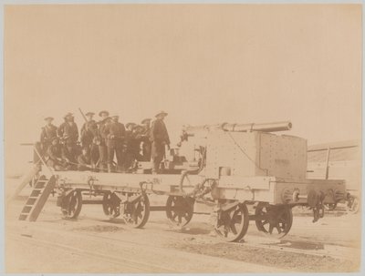 Sailors from HMS Hecla manning a naval gun mounted on railway flat wagon, Egypt by Unknown photographer