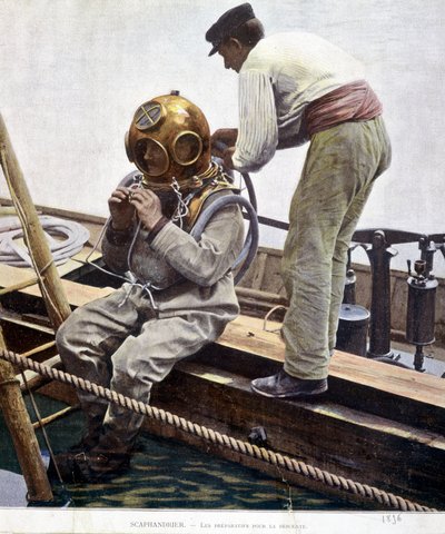 Diver: preparations for the descent by Unknown photographer