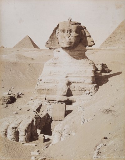 The Sphinx and the Great Pyramid of Cheops in the background, Cairo, El Giza by Unknown photographer