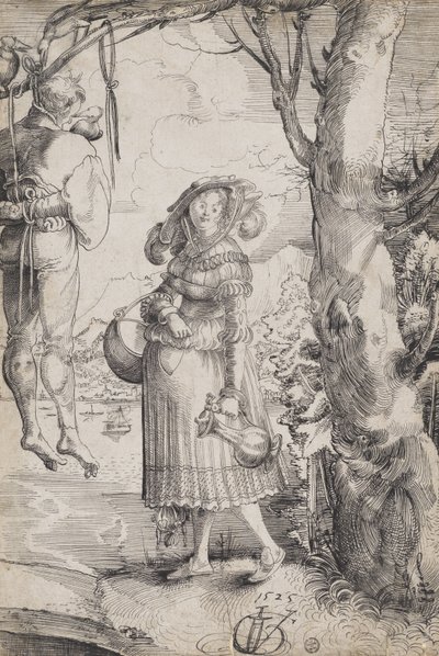 Woman near hanged man by Urs (1485-1528) Graf