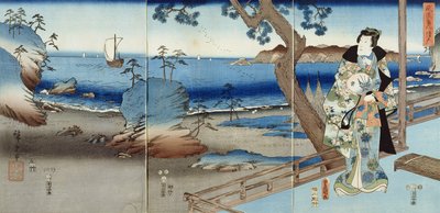 Prince Genji watching at the Suma Beach by Utagawa  Hiroshige and Kunisada