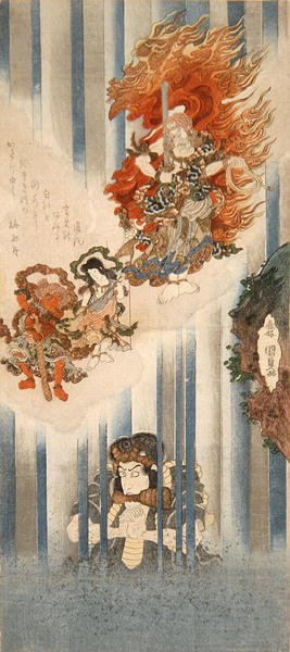 Actors Ichikawa Danjuro VII as Mongaku and Matsumoto Koshiro V as Fudo-myoo by Utagawa Kunisada
