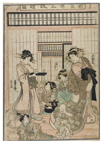 Scene from the Shin Yoshiwara (Triptych) by Utagawa (1786-1865) Kunisada