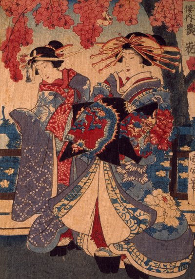Two Women in a Flower Garden by Utagawa Kunisada