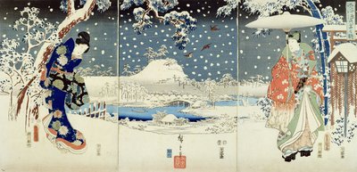 Snow Scene in the Garden of a Daimyo by Utagawa  Hiroshige and Kunisada