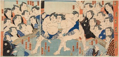 Sumo Wrestling Match between Wahigayama and Jimmaru by Utagawa Kunisada