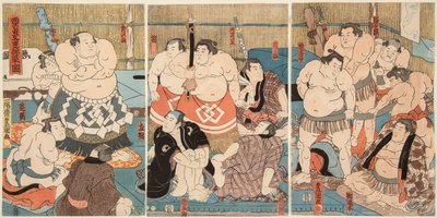 Sumo Wrestlers Shitaky Beya vs Hidenoyama by Utagawa Kunisada