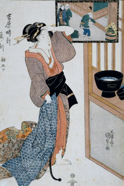 Hour of tiger, seventh hour of morning, Ca 1818, Ukiyo-e art print by Utagawa Kunisada from The twelve hours in Yoshiwara, Japanese civilization by Utagawa Kunisada