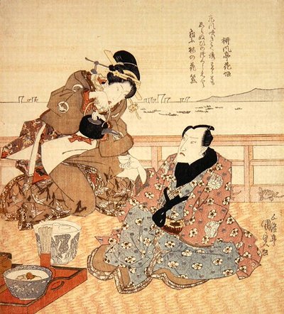 Onoe Kikugoro III taking tea at Shinagawa, c.1825 by Utagawa Kunisada