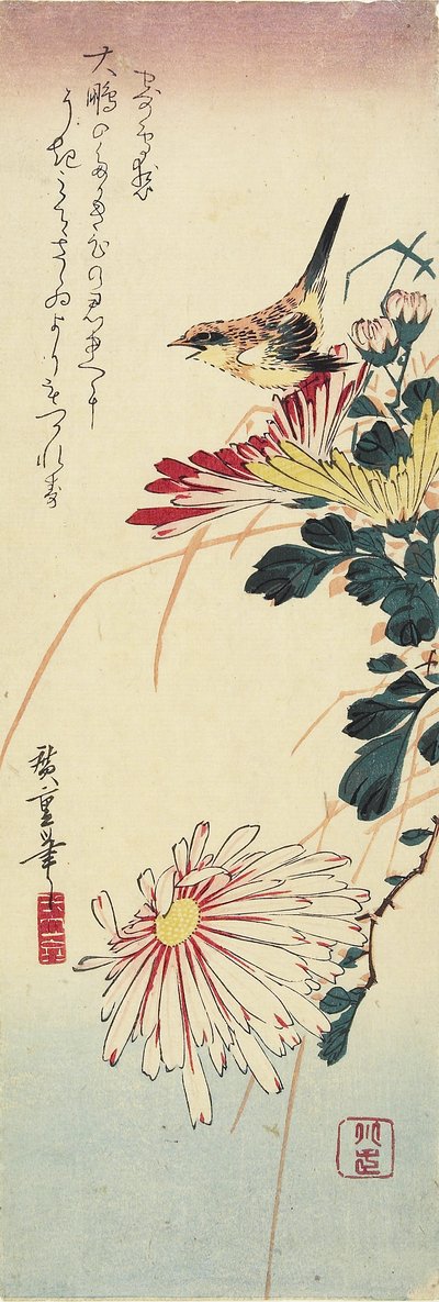 Chrysanthemums and a Shrike by Utagawa Hiroshige