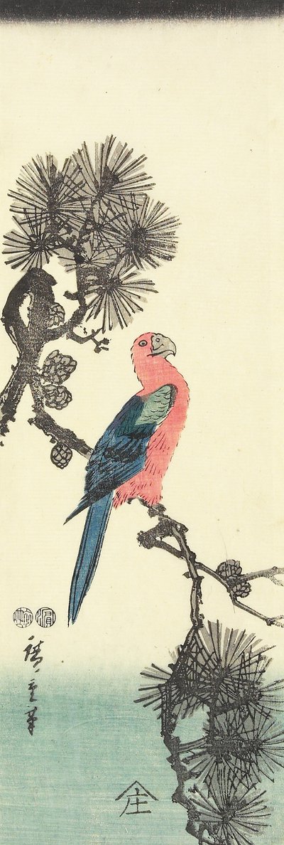 Parrot on Pine Tree by Utagawa Hiroshige