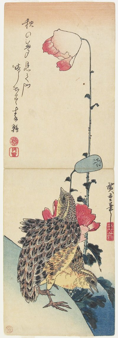 Quail and Poppies by Utagawa Hiroshige