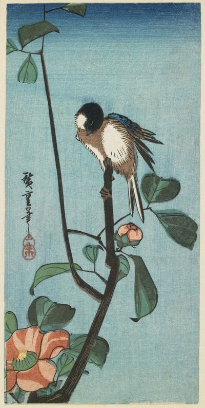 Titmouse on Camelia by Utagawa Hiroshige
