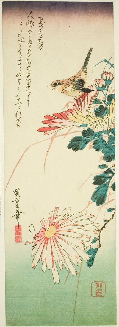 Bird and Chrysanthemums by Utagawa Hiroshige