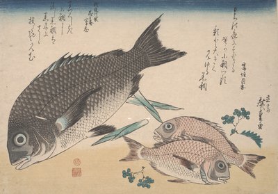 Black Sea Bream, Small Sea Bream, Asparagus Shoots, and Sansho Pepper, c.1830 by Utagawa Hiroshige