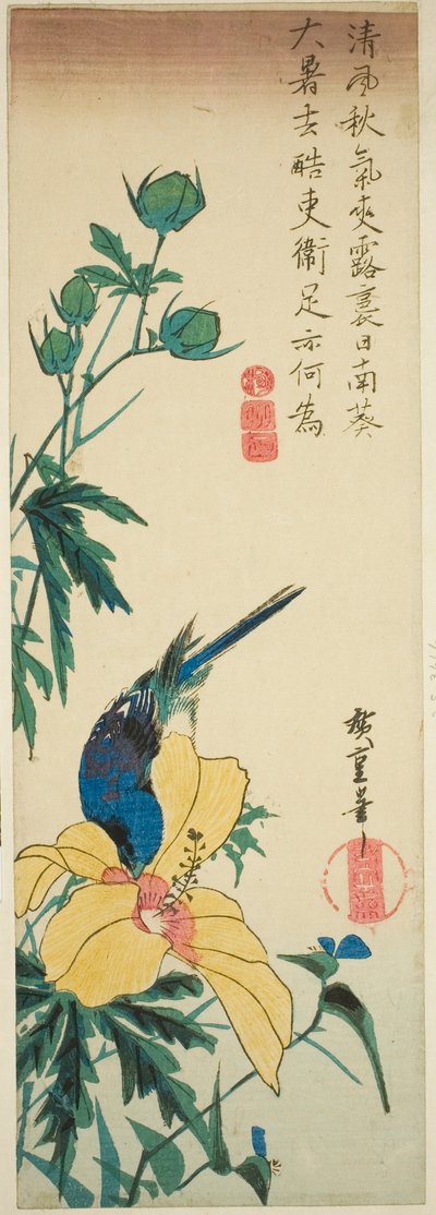 Blue Bird and Hibiscus by Utagawa Hiroshige