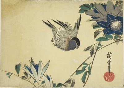 Bullfinch and Clematis by Utagawa Hiroshige