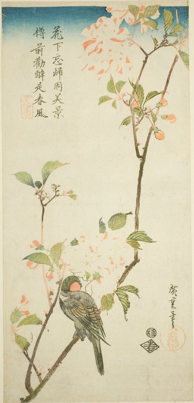 Bullfinch on Aronia Branch by Utagawa Hiroshige