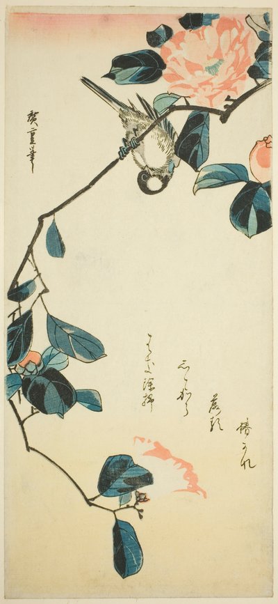 Bullfinch on Camellia Branch by Utagawa Hiroshige