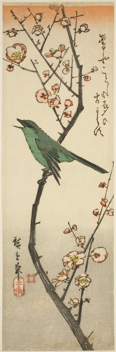 Bush Warbler and Plum by Utagawa Hiroshige
