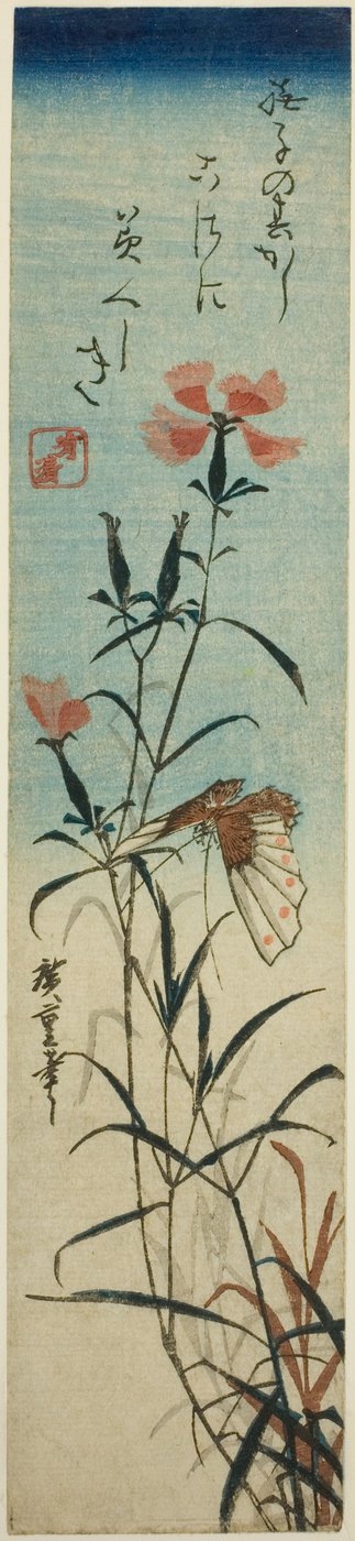 Butterfly and Pinks by Utagawa Hiroshige