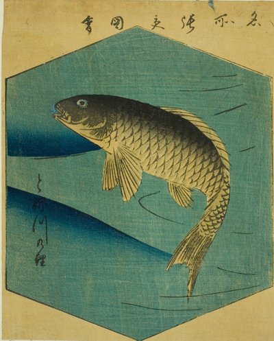 Carp in the Tone River, from Cutout Pictures of Famous Places in Edo by Utagawa Hiroshige