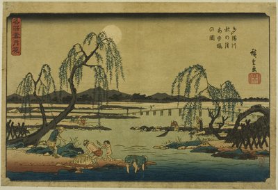 Catching Sweetfish in the Tama River under the Autumn Moon, from the series 