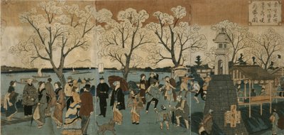 Cherry Blossoms in Full Bloom along Sumida River by Utagawa Hiroshige