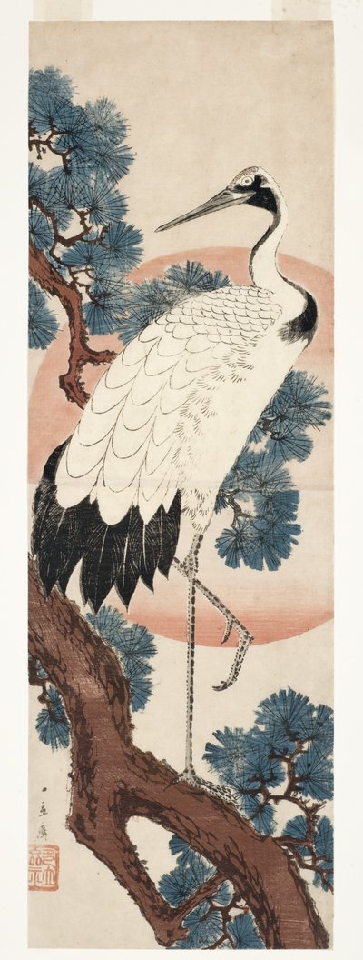 Crane in Pine Tree at Sunrise by Utagawa Hiroshige