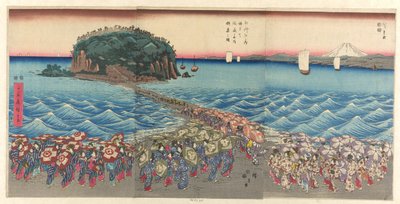 Crowd Visiting Benzaiten Shrine at Enoshima in Sagami Province by Utagawa Hiroshige