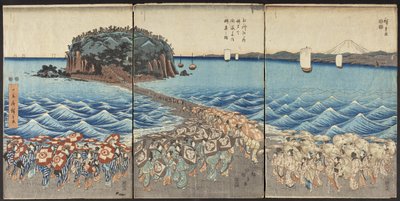Crowds Visiting the Shrine of Benzaiten at Enoshima in Sagami Province on the Occasion of the Special Viewing by Utagawa Hiroshige