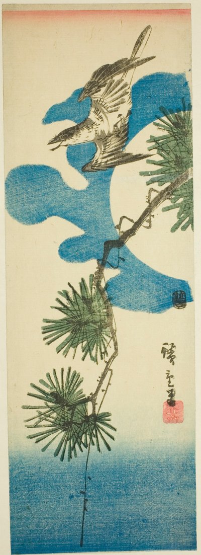 Cuckoo, Pine Branch, and Full Moon by Utagawa Hiroshige